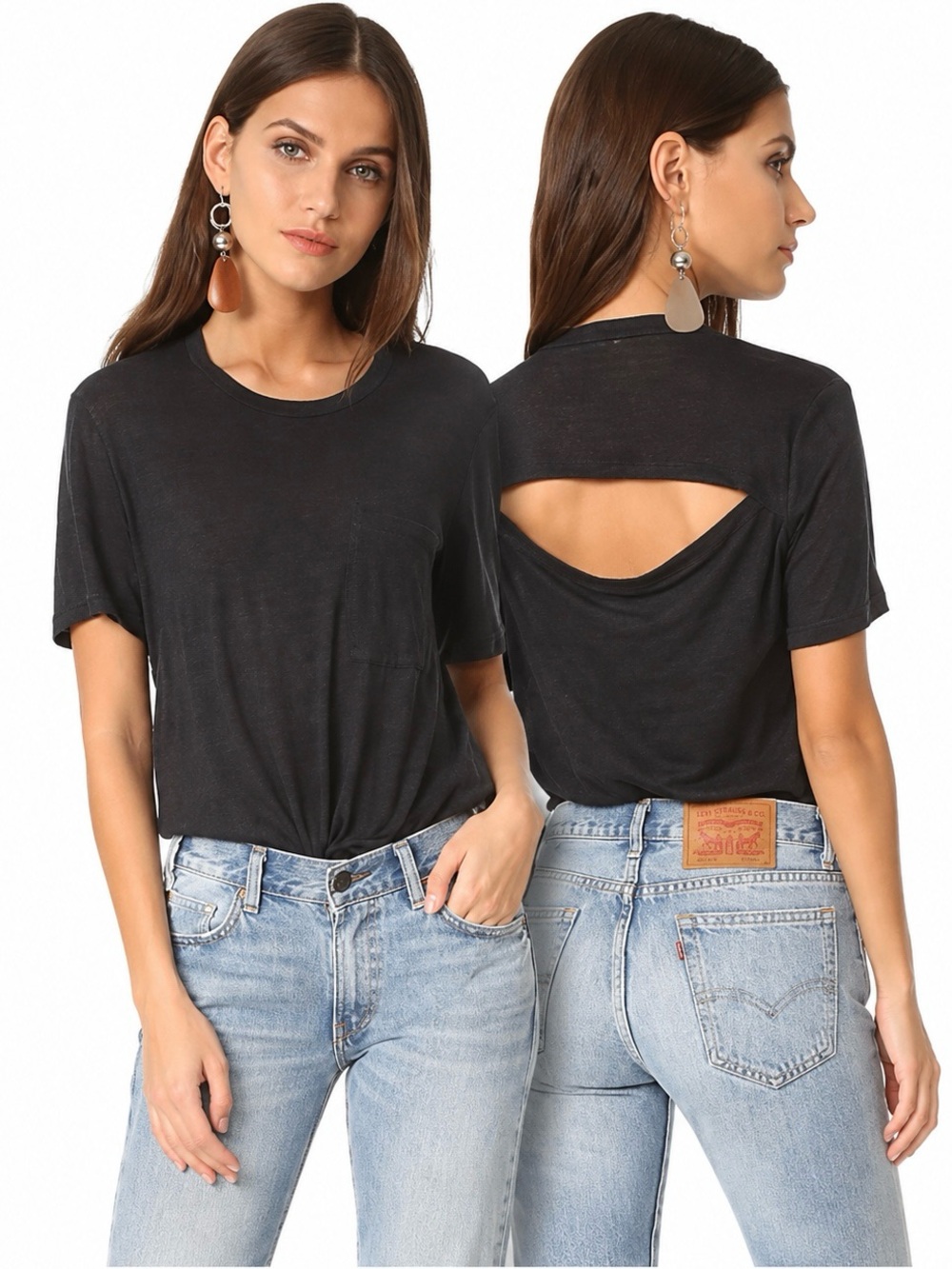 A.L.C. Joels Cutout Back Linen Tee Charcoal Gray Short Sleeve Top XS